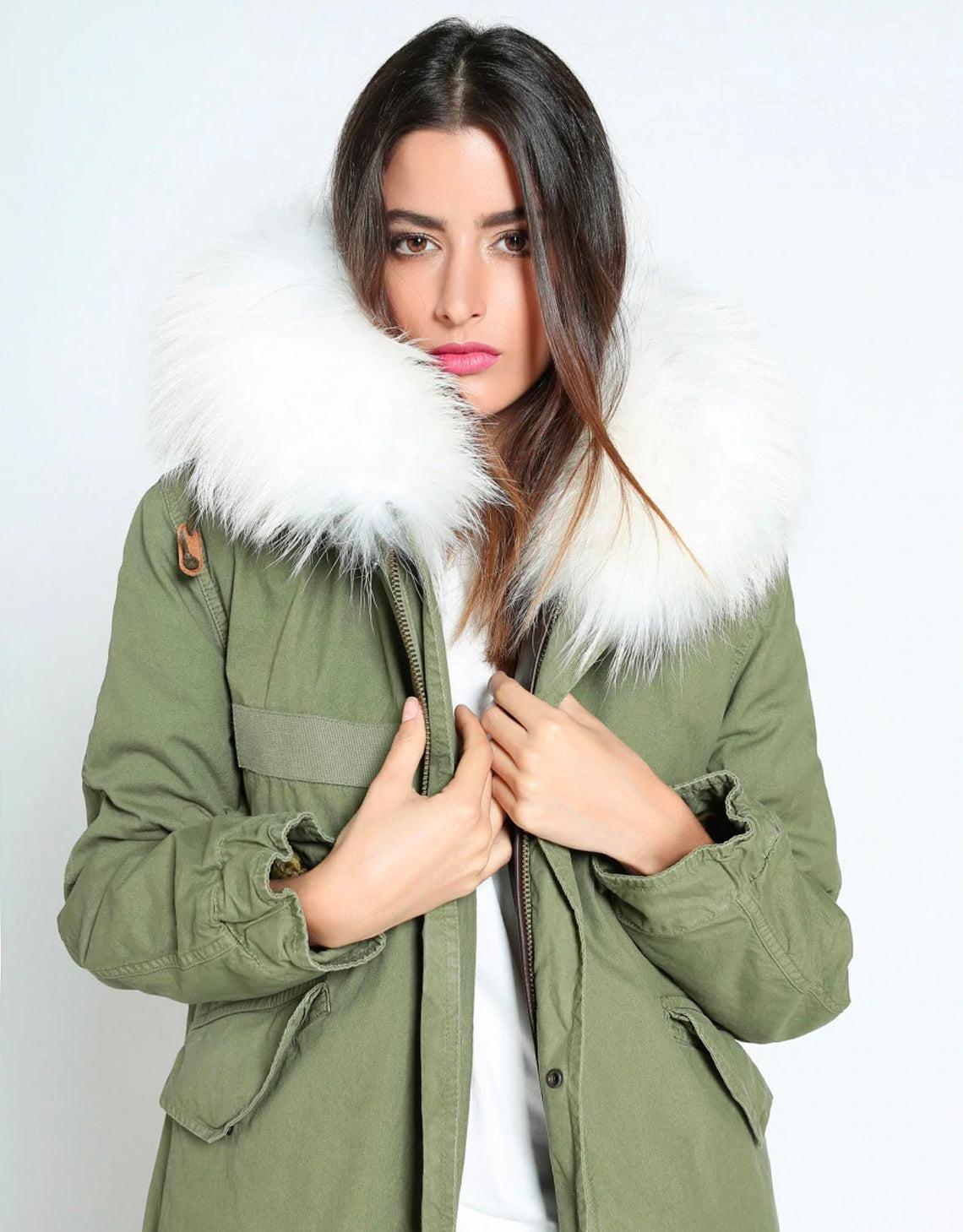 Mr & Mrs Italy Army Parka Quilt Lining White Fur in Green | Lyst