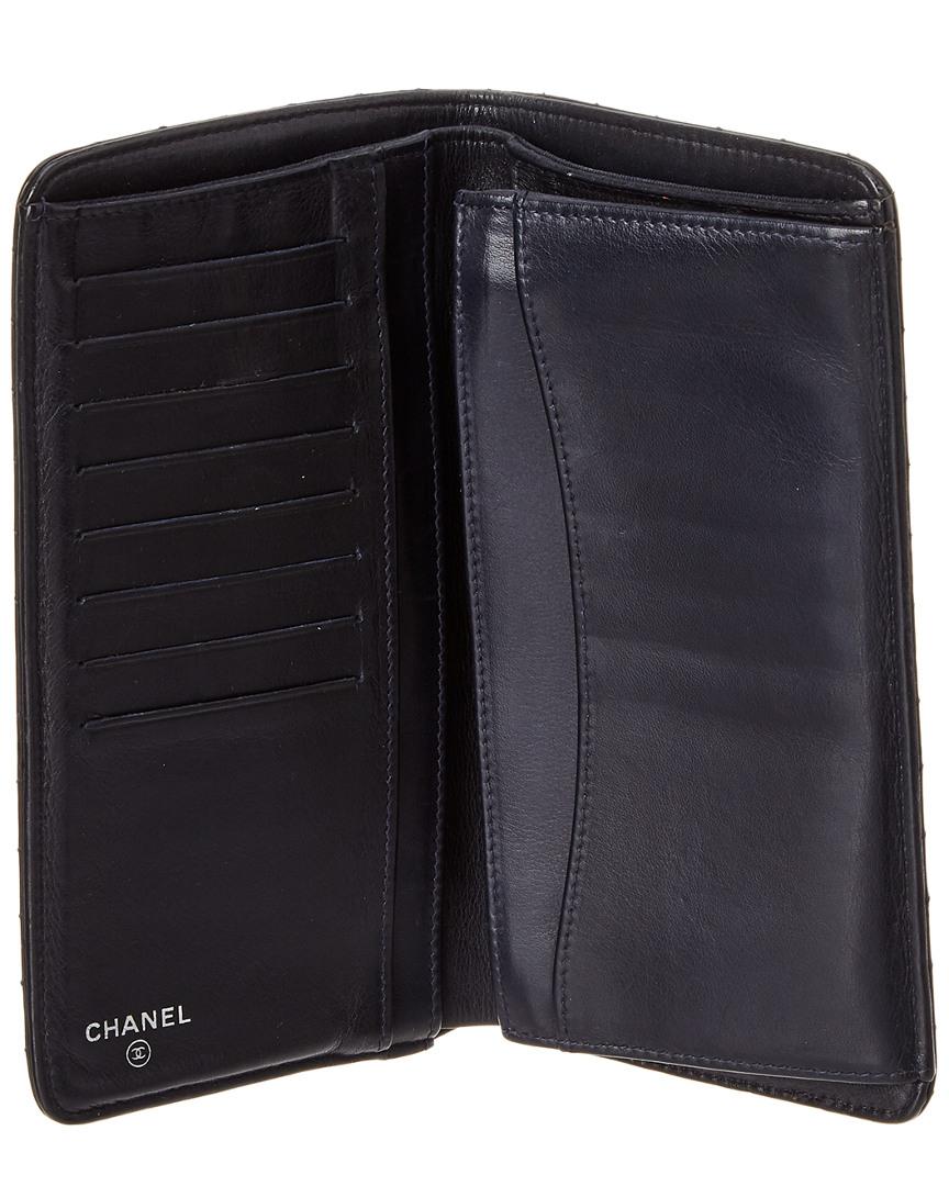 Chanel Navy Quilted Lambskin Leather Chevron Wallet in Blue