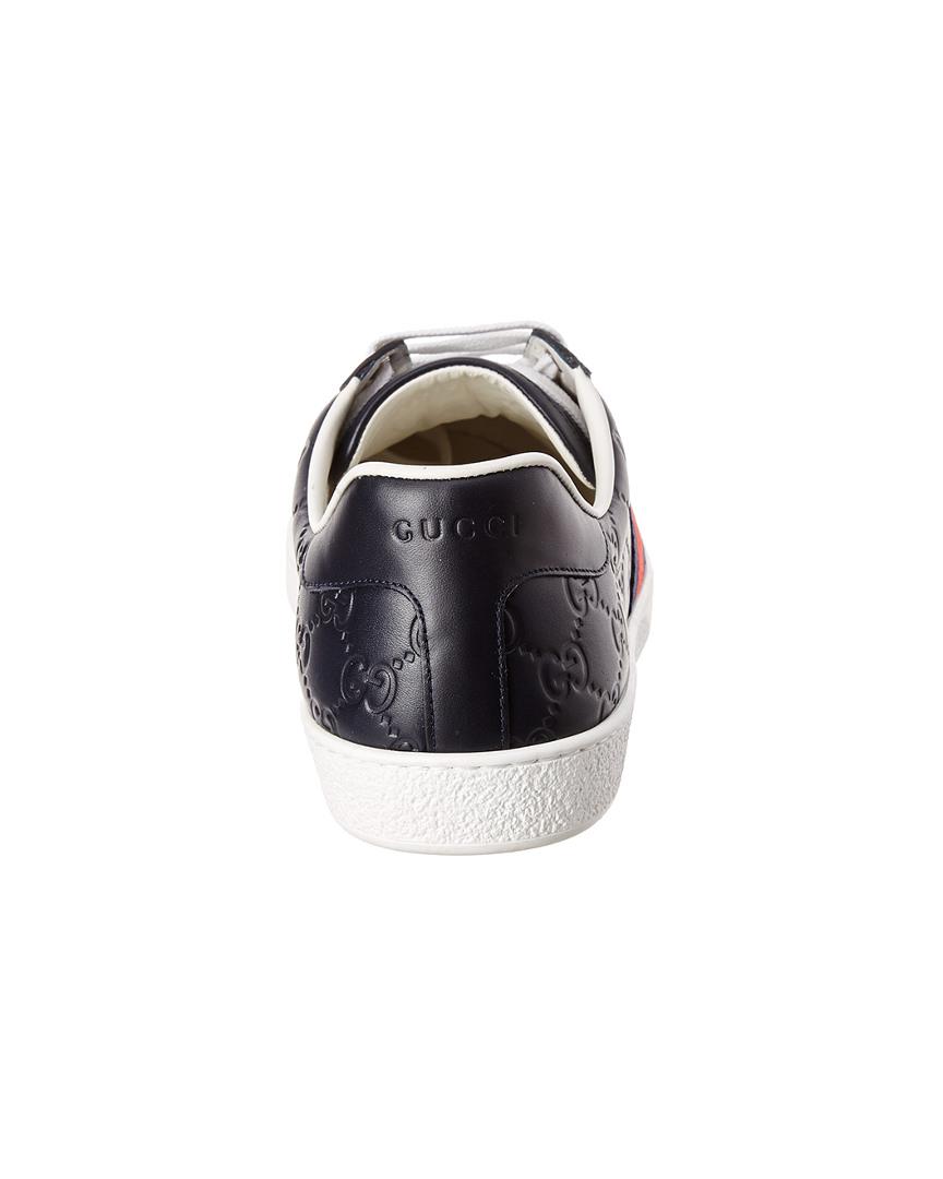 Gucci Ace Signature Leather Sneaker in Blue for Men - Lyst