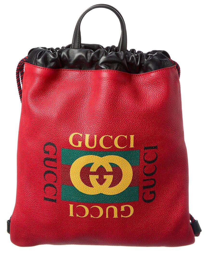 Gucci Drawstring Leather Backpack in Red | Lyst