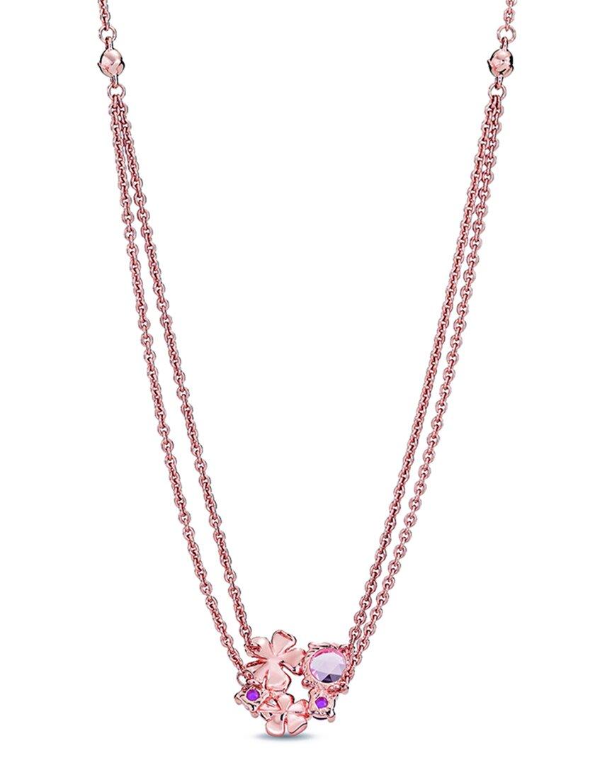 PANDORA Moments 14k Rose Gold Plated Crystal Layered Flower Necklace in  Metallic | Lyst