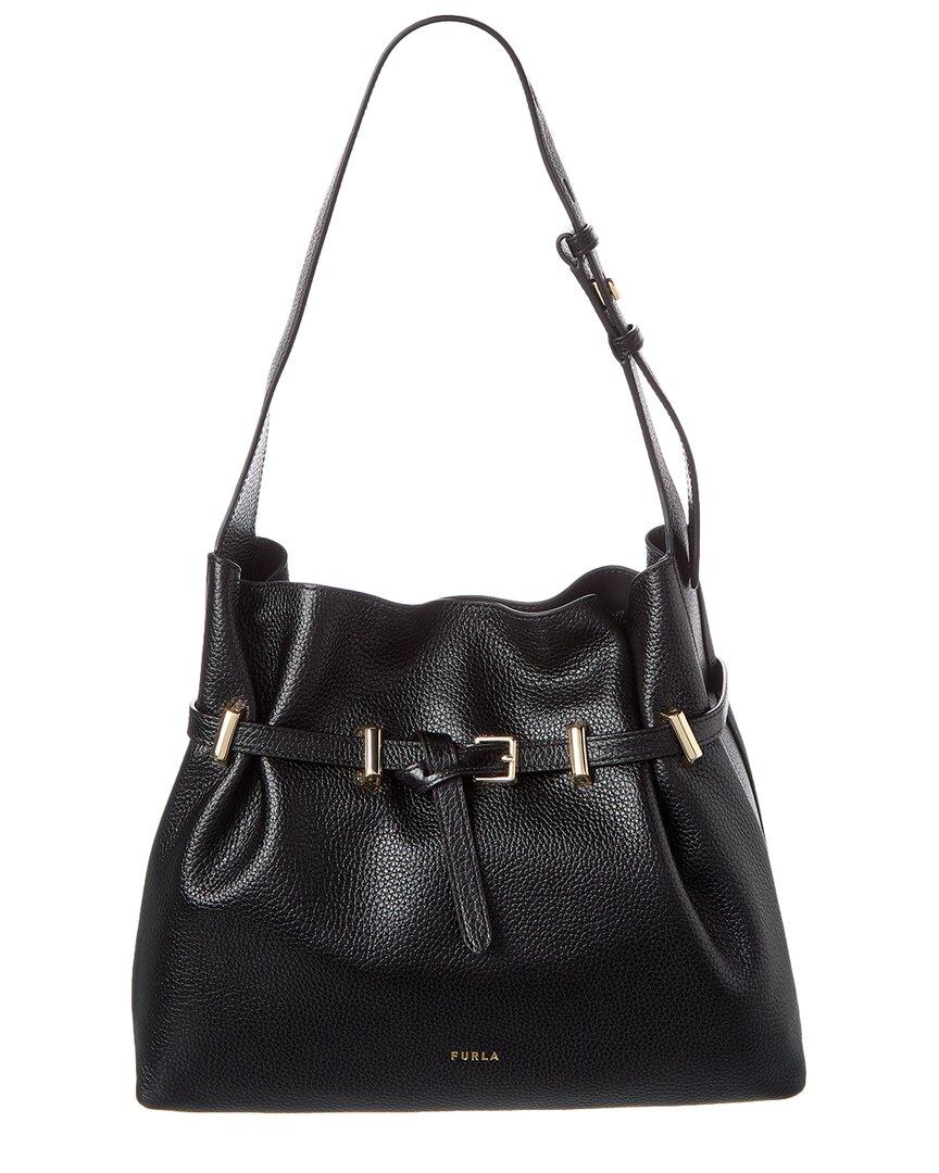Furla Aura Leather Drawstring in Black | Lyst