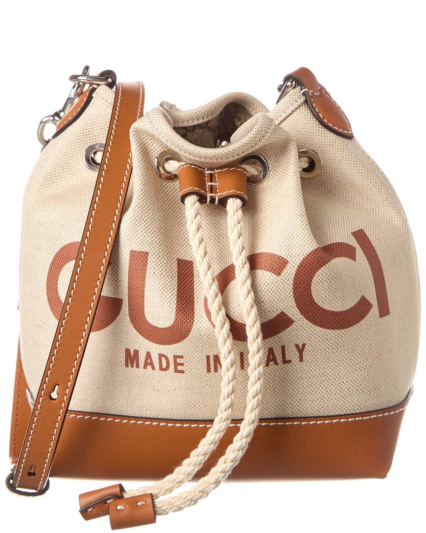 Gucci Logo Print Canvas Leather Bucket Bag in Brown Lyst Canada