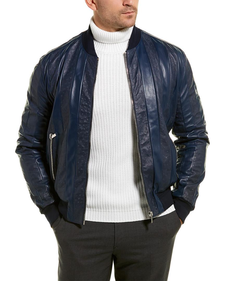 Versace Leather Jacket in Blue for Men | Lyst