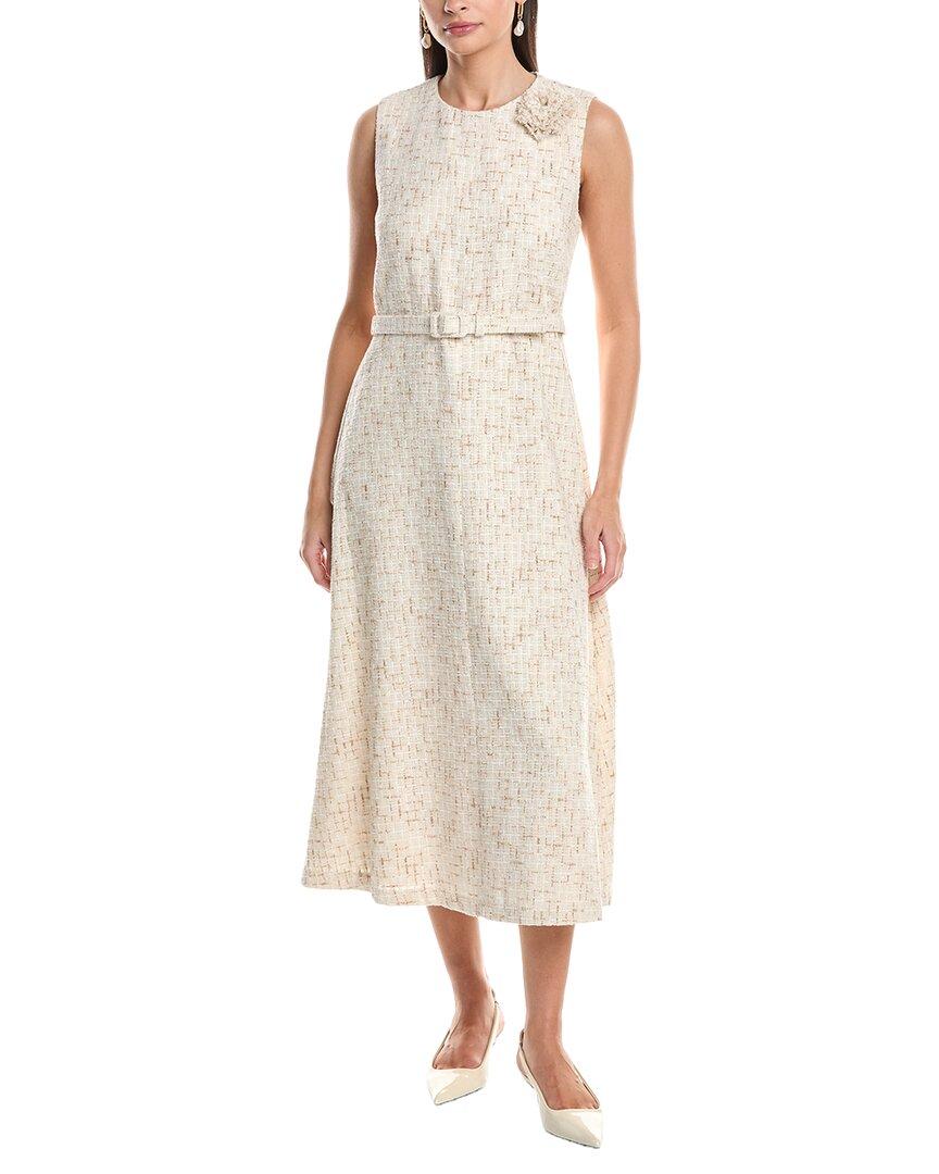 knee length dresses for ladies 1970's Anne Klein Beige Silk & Linen Stripe 2 Piece Neutral Vintage Dress   Modig