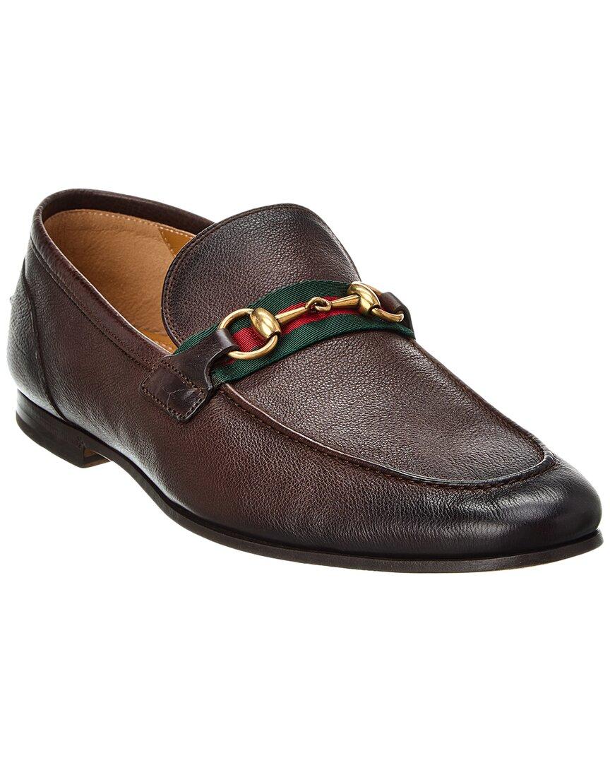 Gucci Signature Web Horsebit Leather Loafer in Brown for Men | Lyst