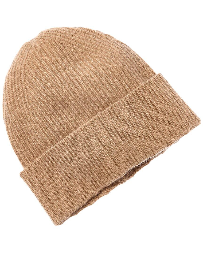 Amicale Cashmere Cuffed Rib Knit Cashmere Hat in Natural  display picture 3