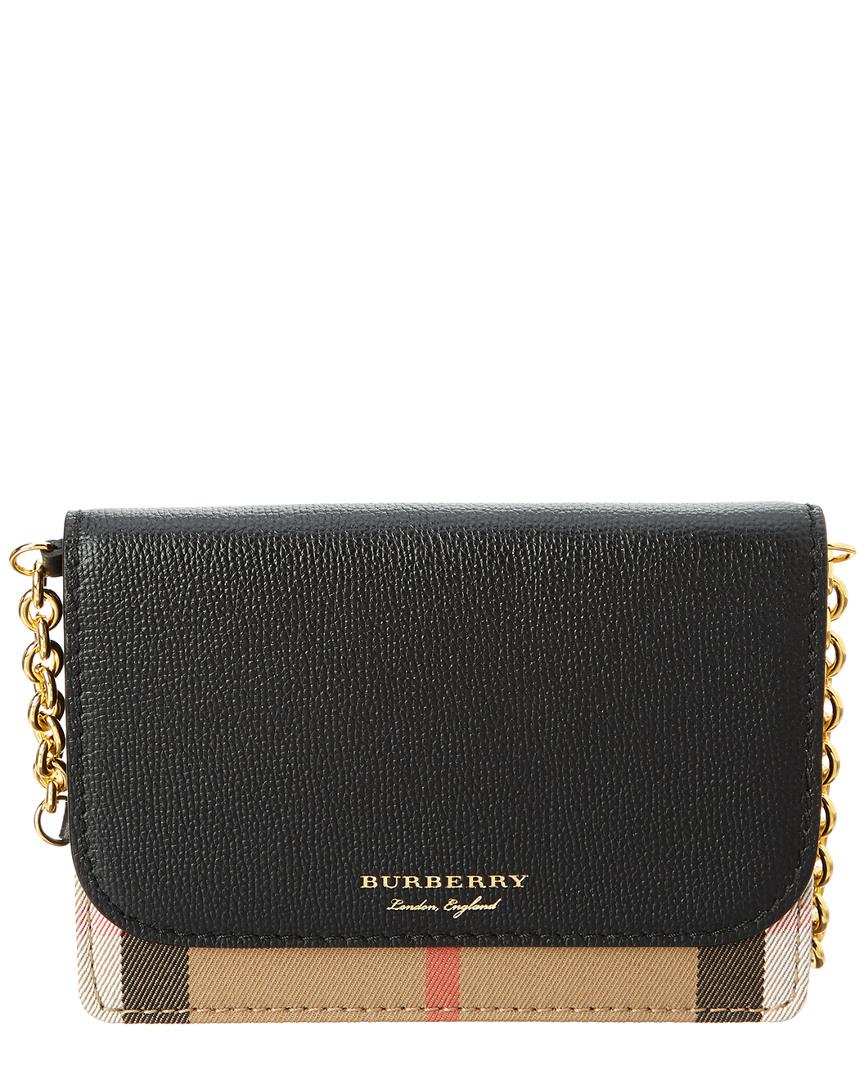 Burberry Hampshire House Check & Leather Wallet On Chain in Black | Lyst UK