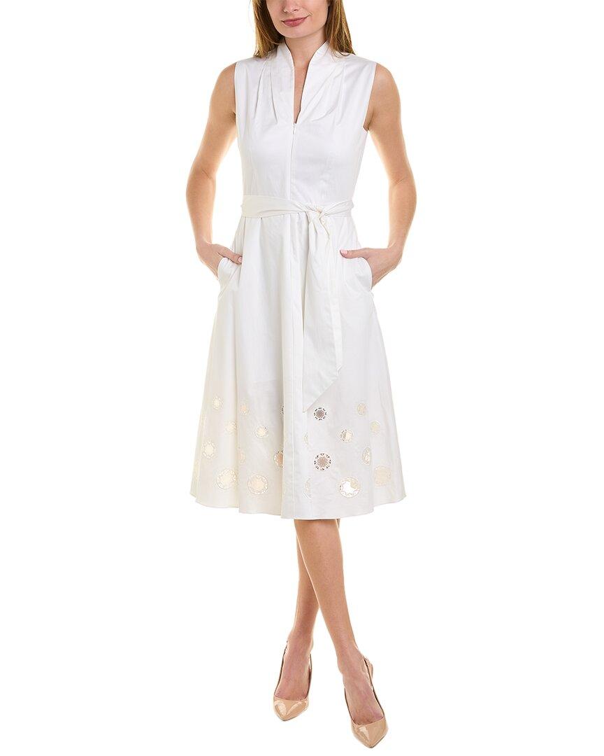 Elie Tahari Embroidered Hem Midi Dress in White | Lyst