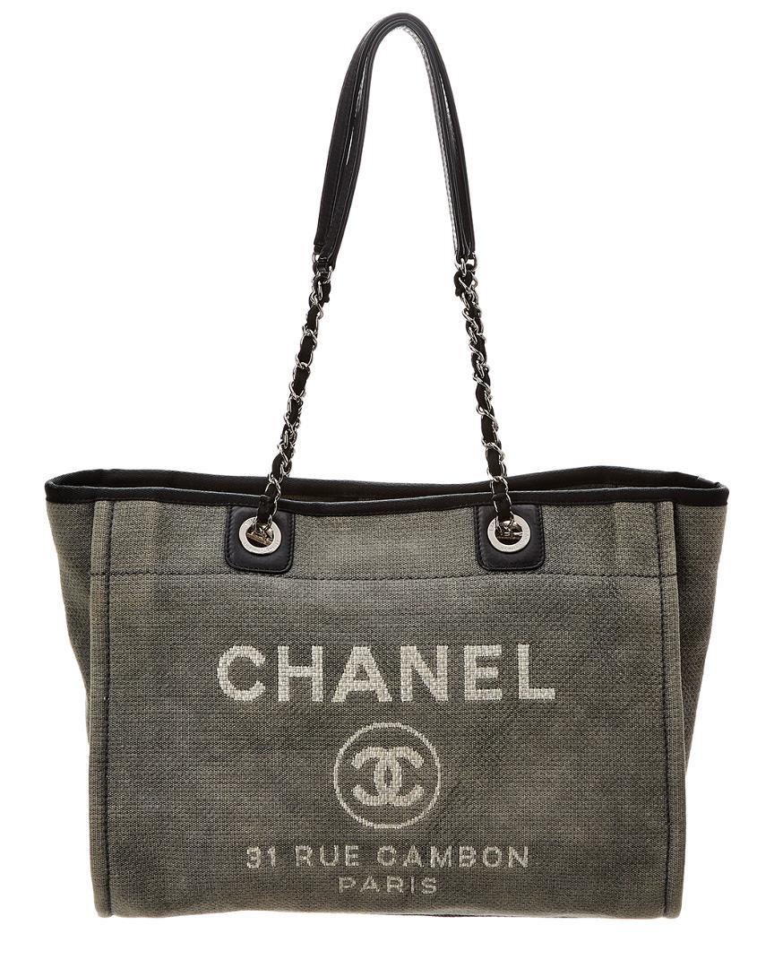 Chanel Grey Canvas Large Deauville Tote in Gray - Lyst