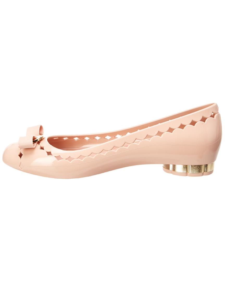 salvatore ferragamo flower heel jelly ballet flat