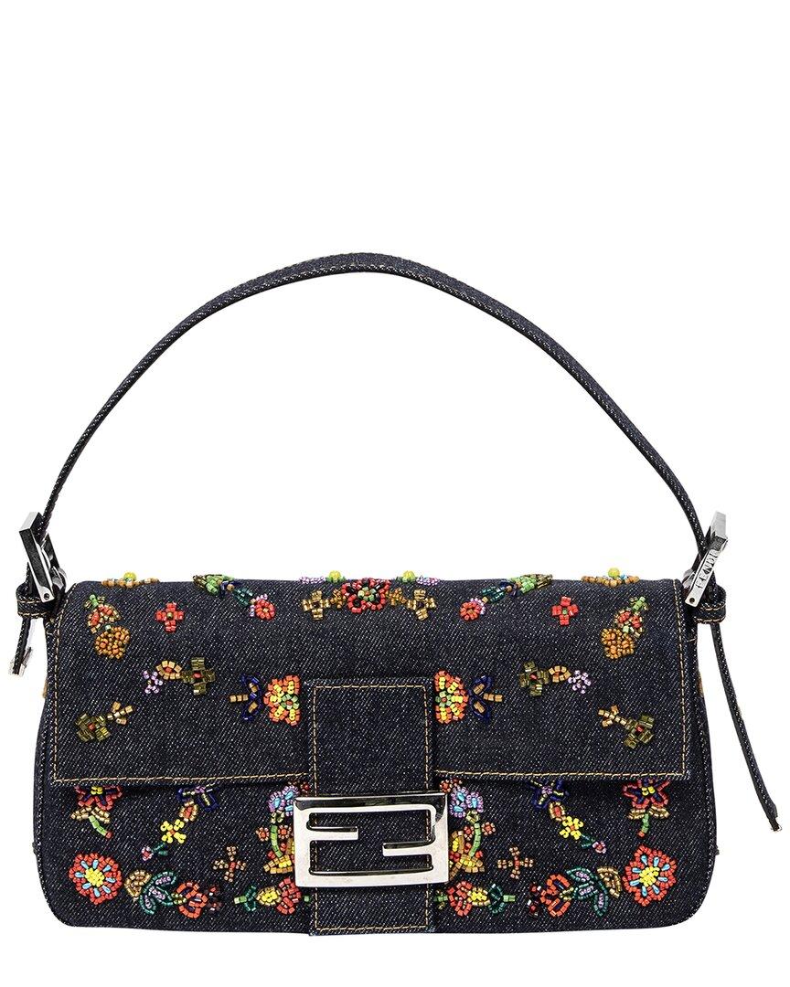 Fendi Denim Embellished Baguette (Authentic Pre-Owned) in Blue