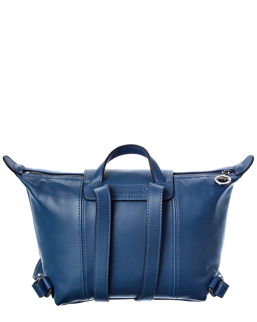 New Longchamp BLUE leather Lambskin Le Pliage Cuir Backpack purse