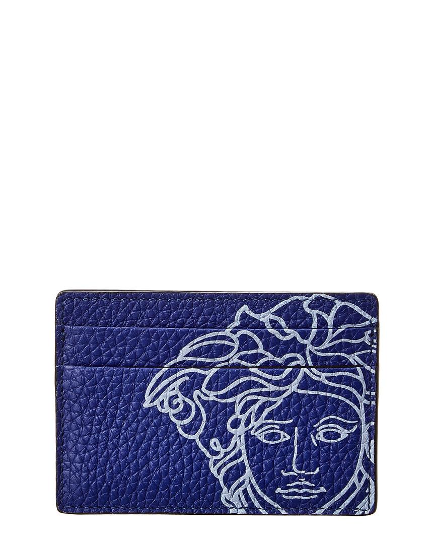 Versace Medusa Print Leather Card Holder in Blue for Men Lyst