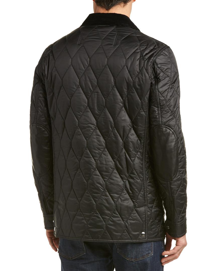 Burberry Check Detail Corduroy Collar Quilted Jacket in Black for Men | Lyst