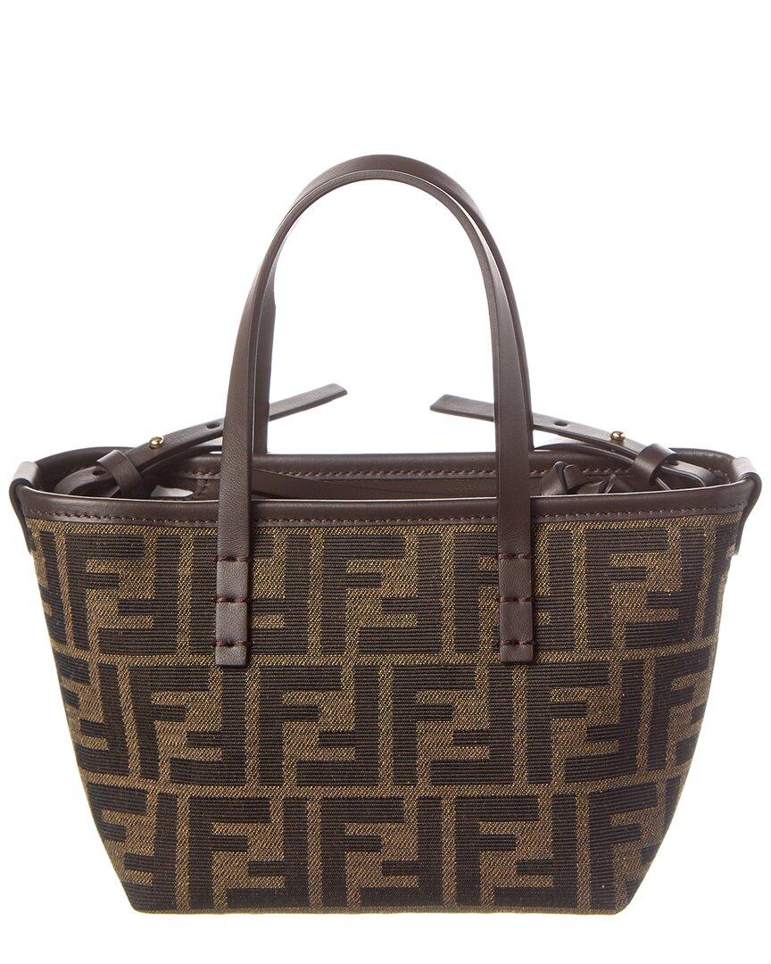 トートバッグ FENDI ROLL MINI TOTE BAG IN FF JACQUARD AND RAFFIA Fendi Roll Mini Ff Jacquard Canvas & Leather Tote in Brown
