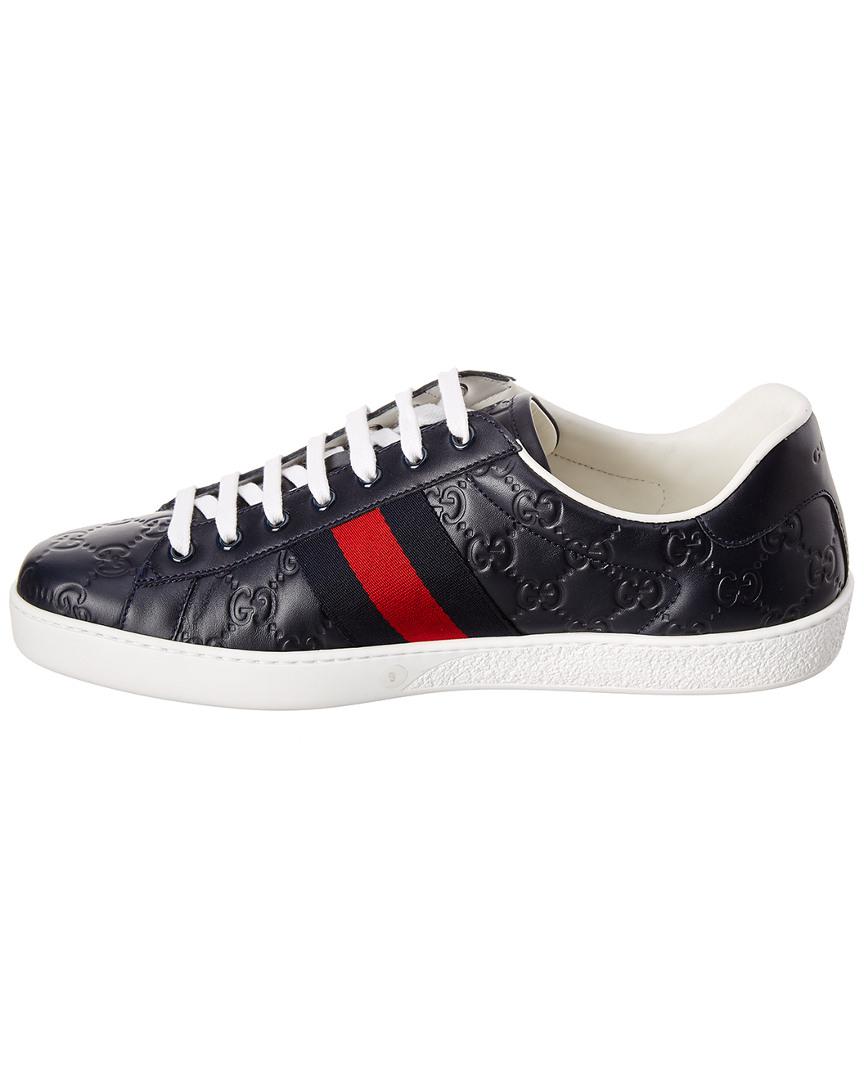 Gucci Ace Signature Leather in Blue for Men - Lyst