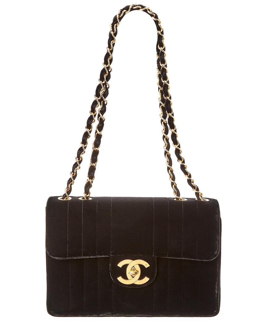 Chanel Black Velvet Jumbo Vertical 