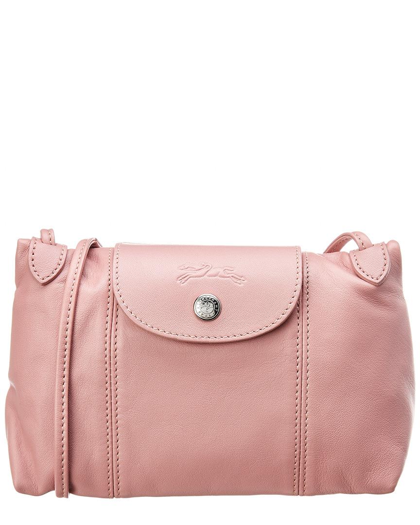 Longchamp Le Pliage Leather Crossbody Bag in Blush (Pink) - Lyst