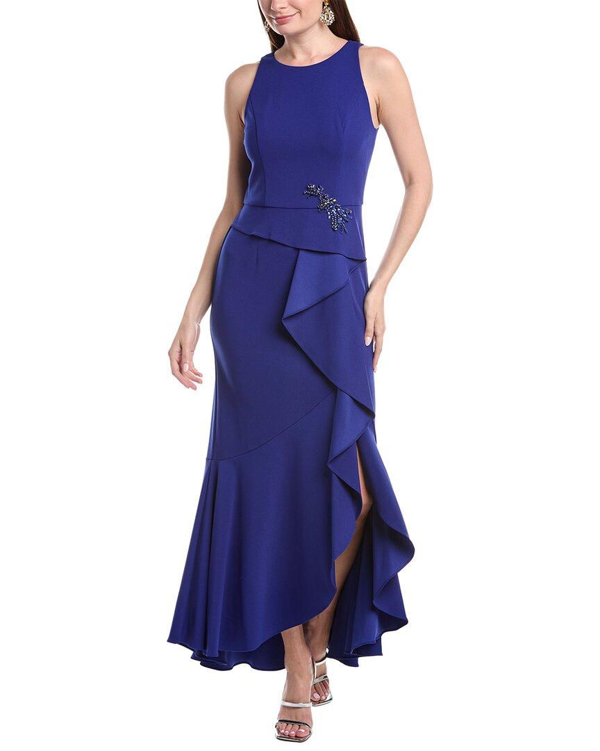 navy blue dress for baby girl Adrianna by Adrianna Papell Asymmetrical Neck Cutout One Sleeve Metallic  Knit Faux Wrap Dress main image 1