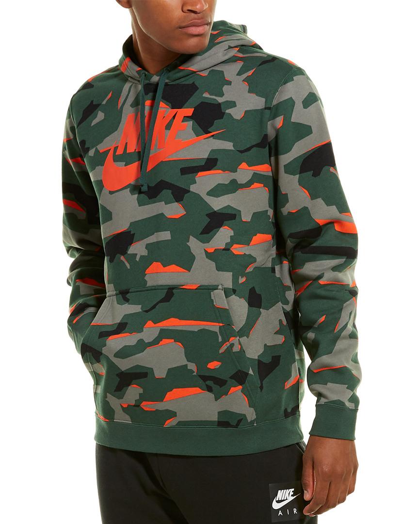 Nike Cotton Club Camo Hoodie In Green for Men - Lyst