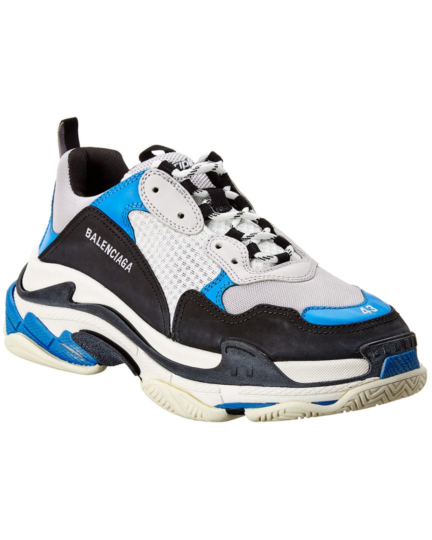 balenciaga white and blue triple s leather sneakers