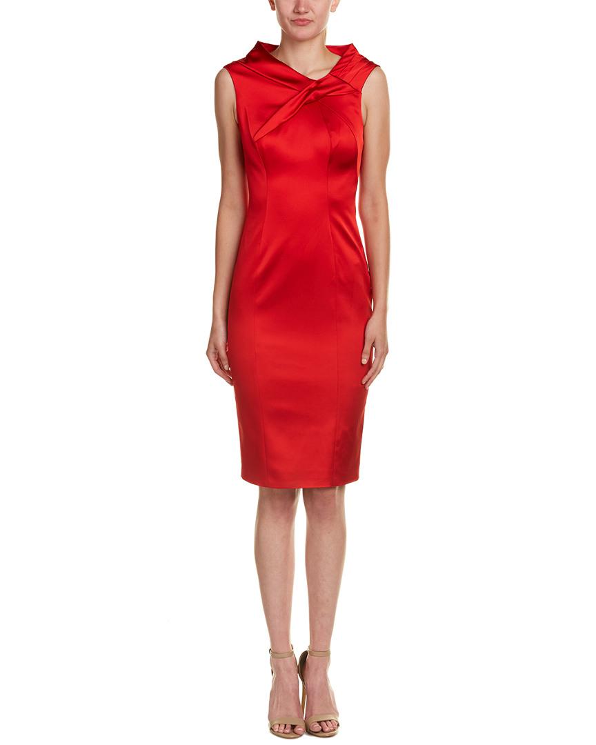 Karen Millen Satin Pencil Dress in Red Lyst