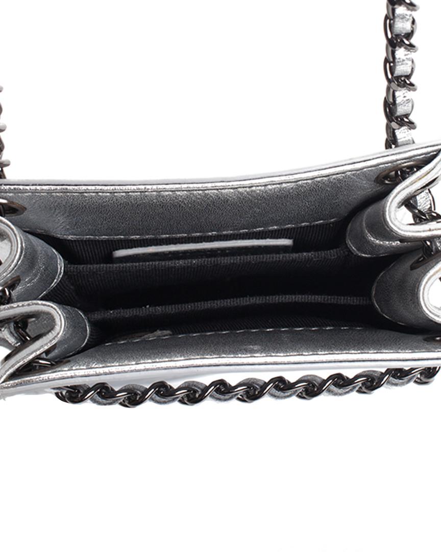 Chanel Silver Metallic Leather Cc Chain Strap Phone Case