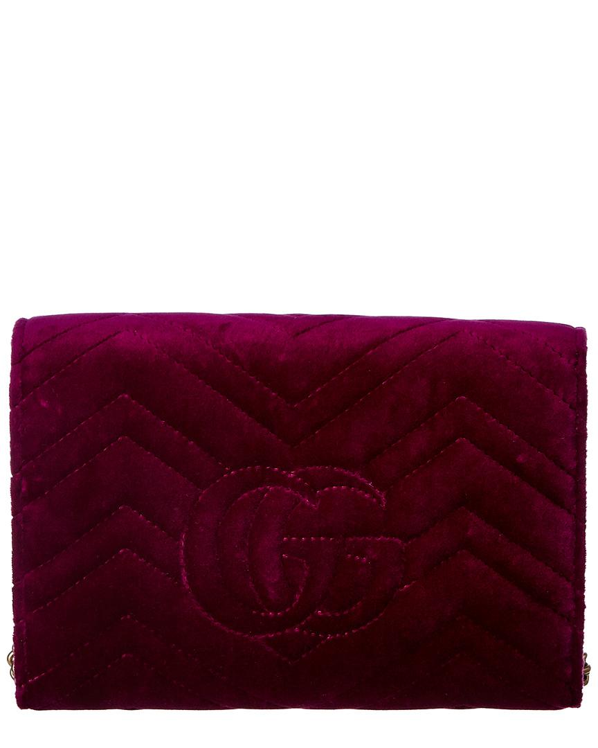 gg marmont 2.0 matelassé velvet wallet on a chain