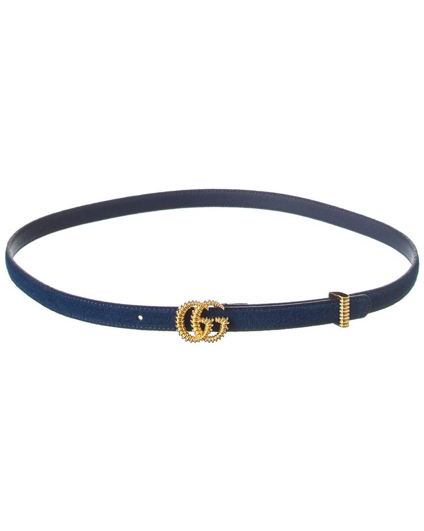 Gucci Torchon Double G Buckle Suede Belt in Blue Lyst UK