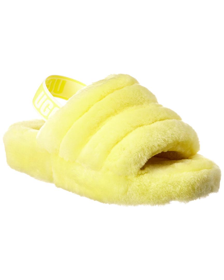 Yellow ugg fur slides sales