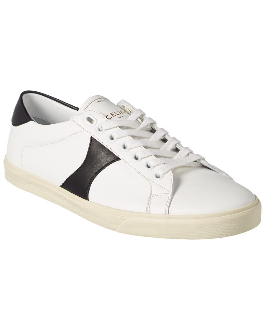 Celine Triomphe Lace-up Leather Sneaker in White | Lyst