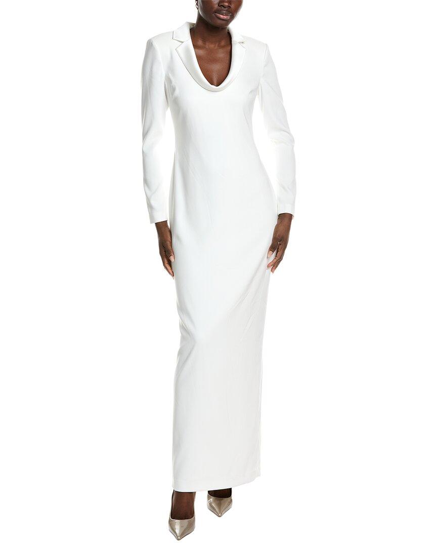 White Tuxedo Midi Dress With Sleeves Crepe Tuxedo Sheath Dress