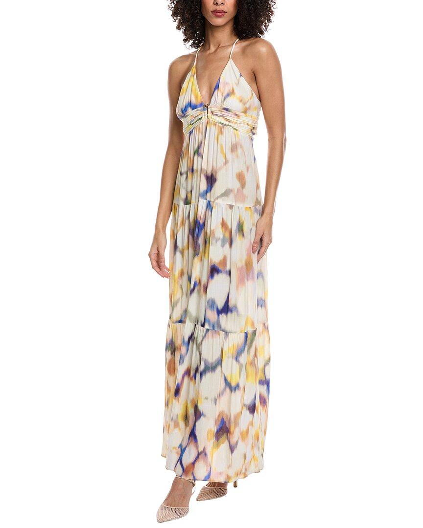 ba&sh falla dress Oddi floral taupe midi dress tie neck elbow bubble sleeves / small main image 0