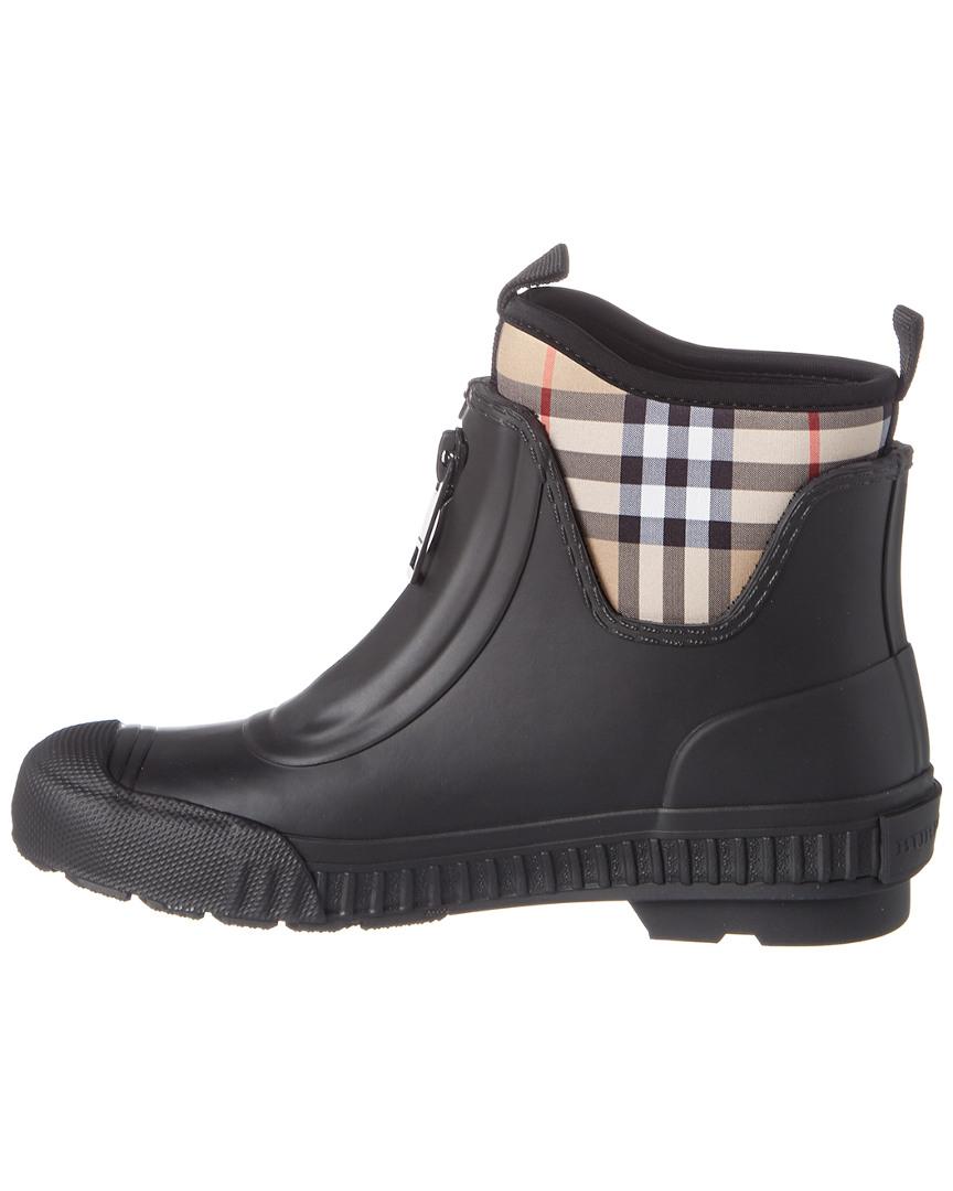 vintage check neoprene and rubber rain boots
