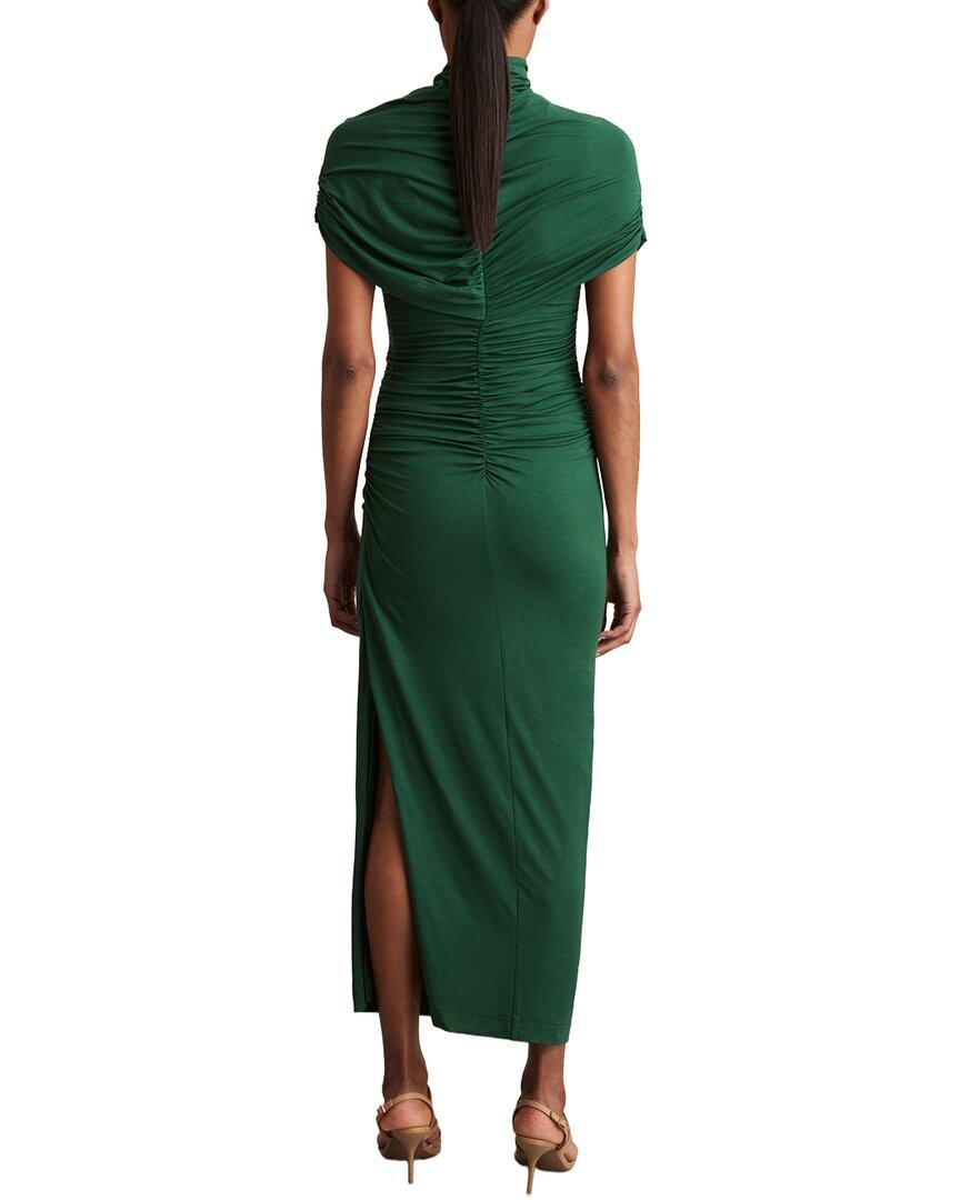 azure stretch lyocell ruched midi dress in green REISS Azure Ruched Midi Dress