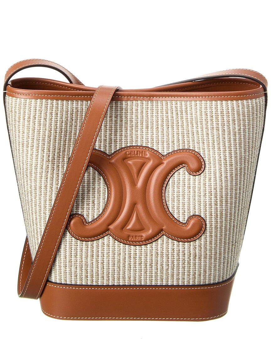 Small Bucket Cuir Triomphe in Textile and Calfskin Leather - Natural / Tan - For Women - Celine