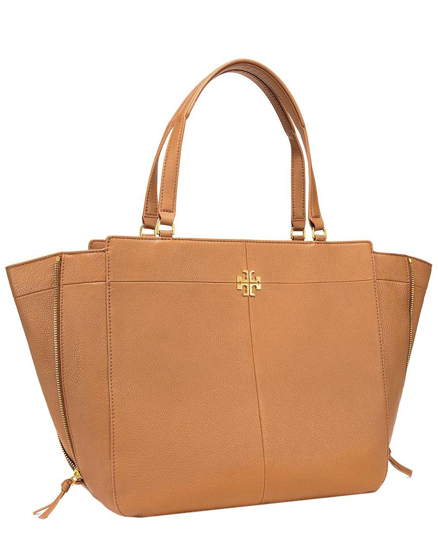 Tory Burch Ivy Side-Zip Leather Tote in Brown | Lyst