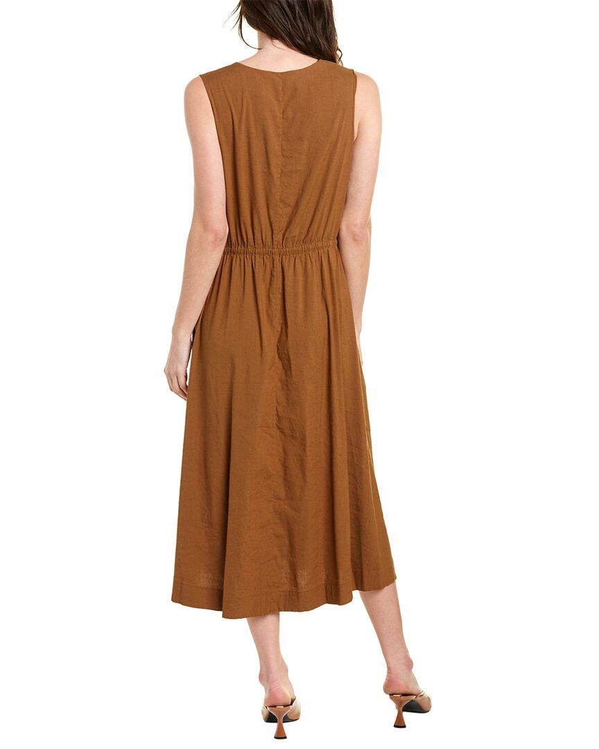 Vince Drawstring Linenblend Midi Dress in Brown Lyst