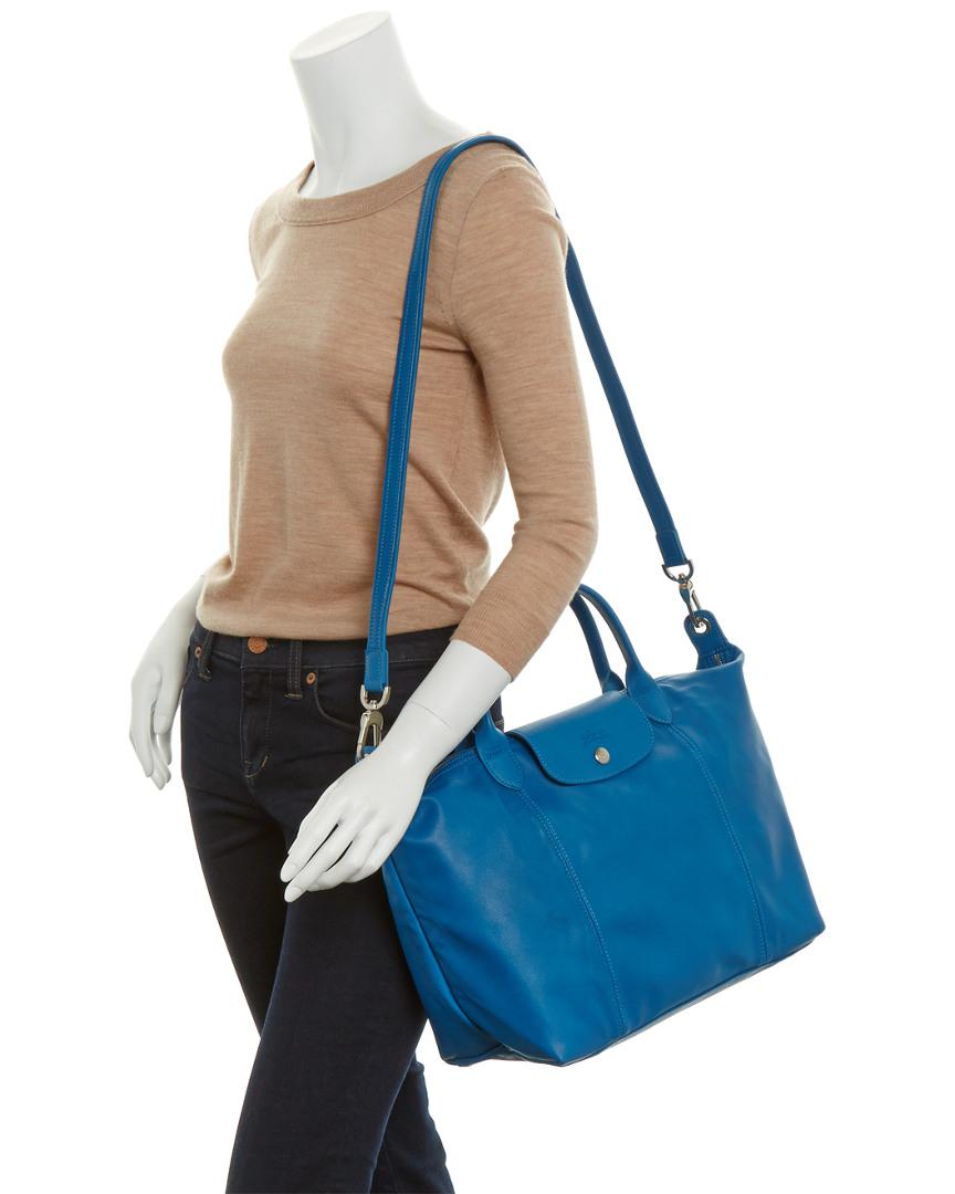 Longchamp Le Pliage Cuir Medium Leather Top Handle Tote In