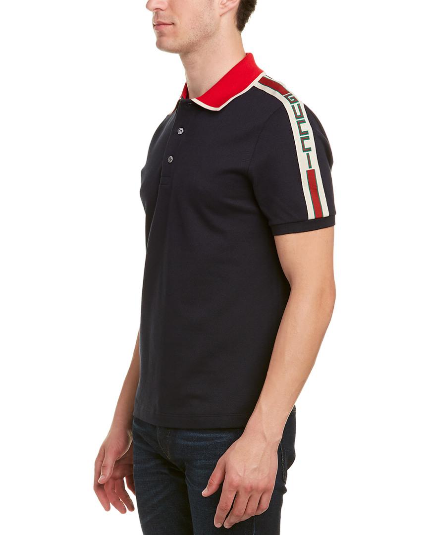 Gucci Stripe Cotton Polo Shirt in Blue for Men - Lyst
