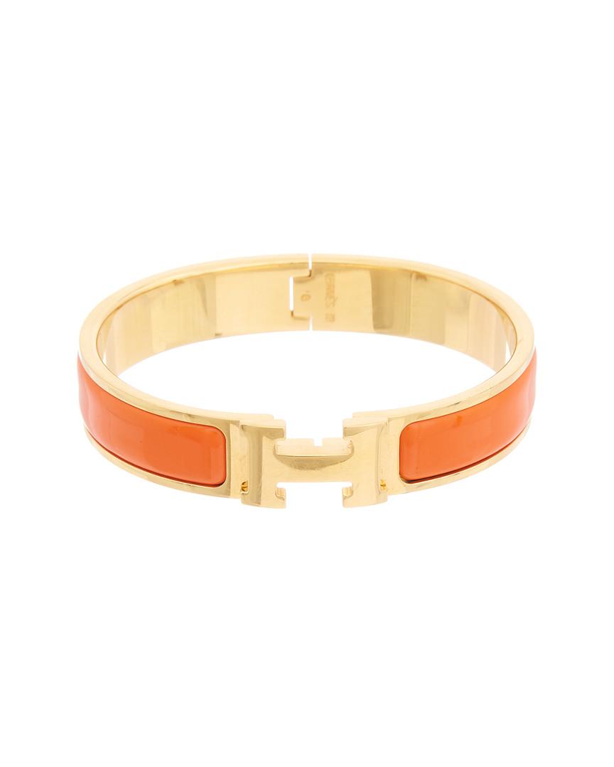 Hermès Gold-plated & Orange Enamel Narrow Clic-clac H Bracelet | Lyst