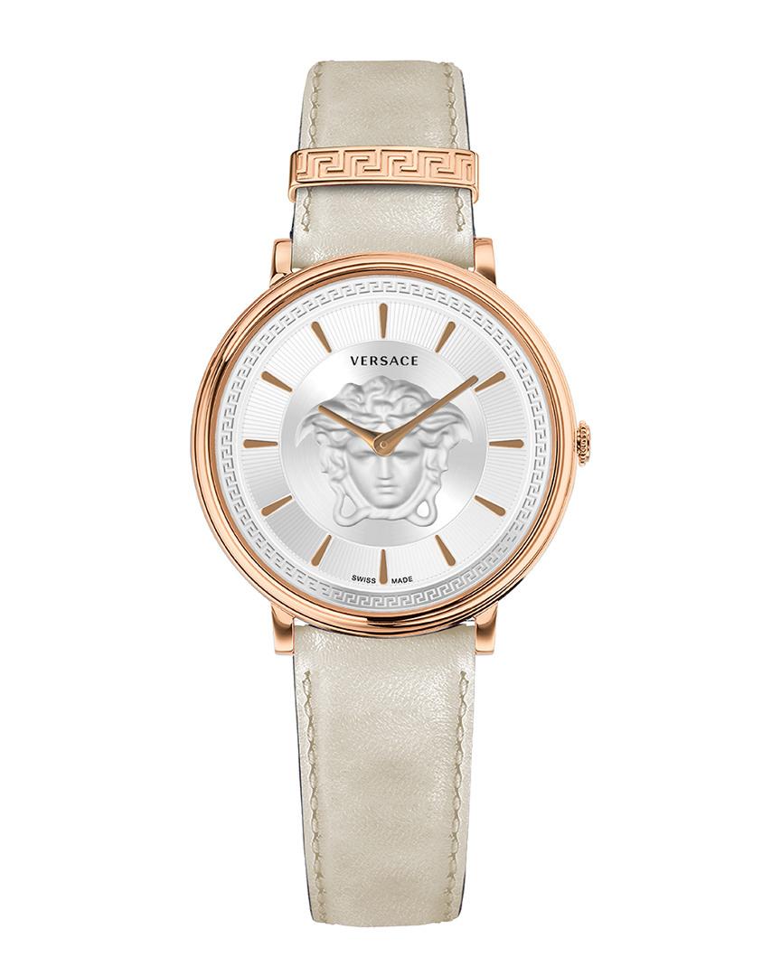 Versace Leather V-circle Medusa Watch in Metallic - Lyst