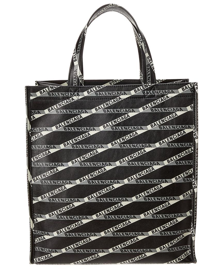 Balenciaga Logo Print Leather Shopper Tote in Black | Lyst