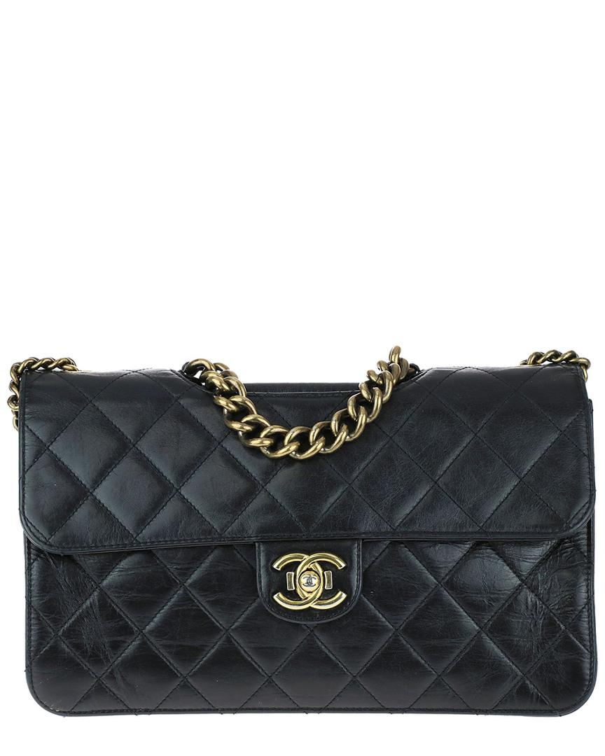 Chanel Black Quilted Glazed Leather Perfect Edge Small Flap Bag