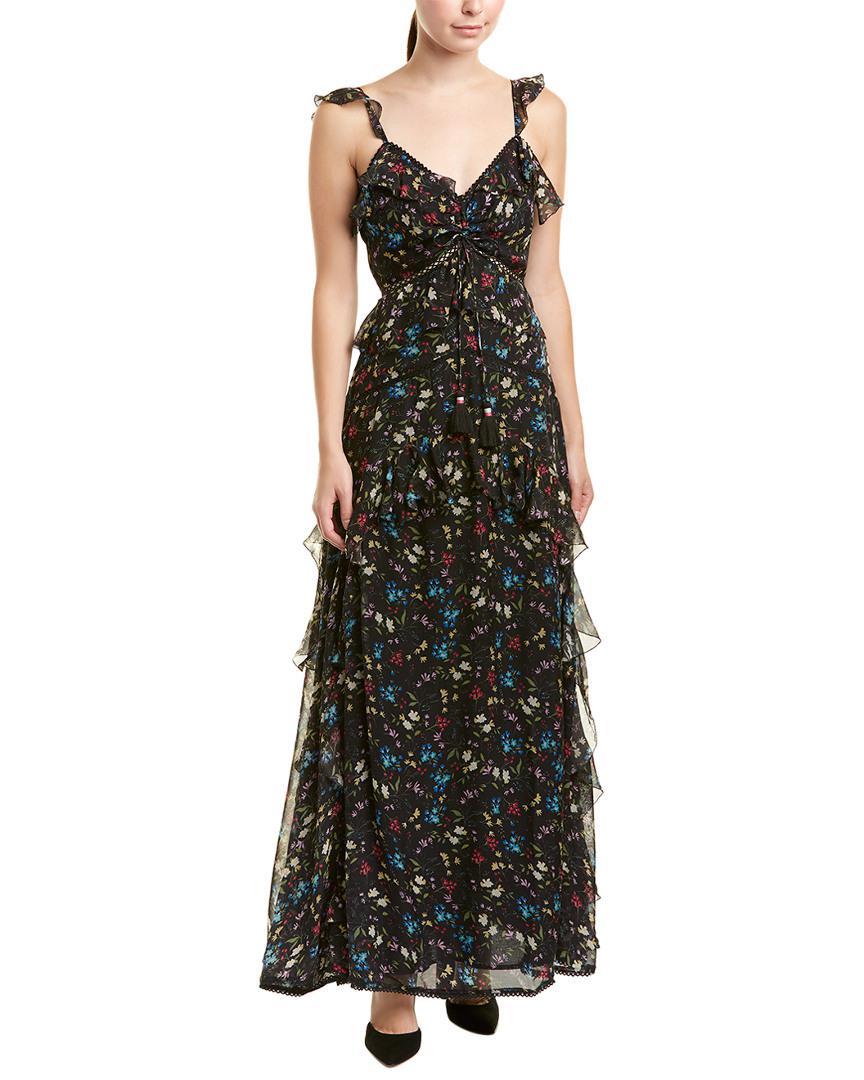 Love Sam Blossom Ruffled Floral-print Chiffon Maxi Dress Black - Save ...