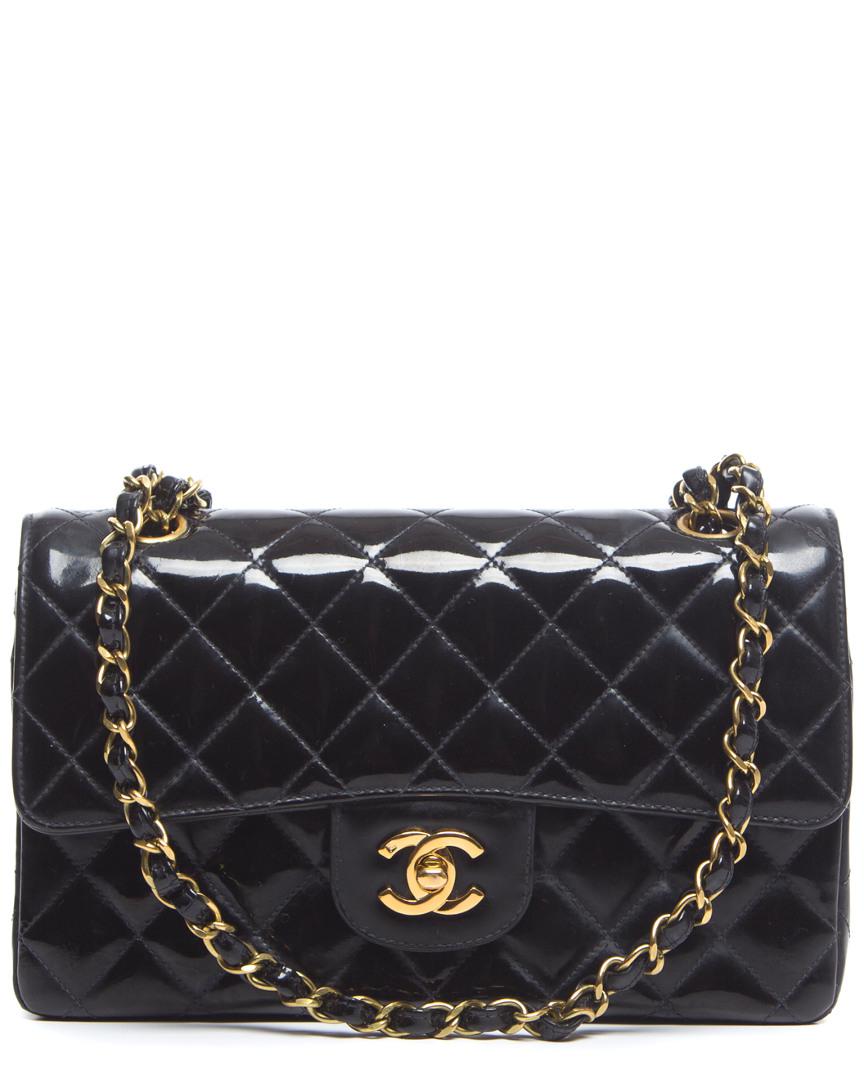 Chanel Black Quilted Patent Leather Small Double Flap Bag | Lyst