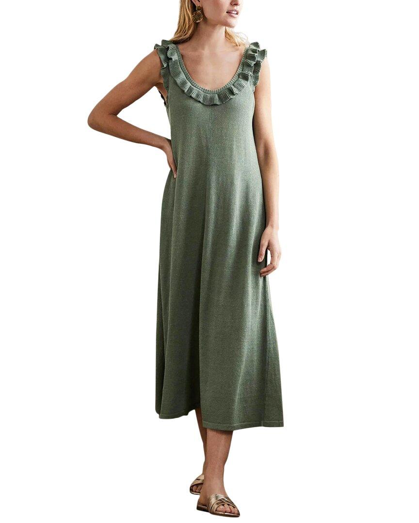 Boden Frill Neck Knitted Linen-blend Midi Dress in Green | Lyst