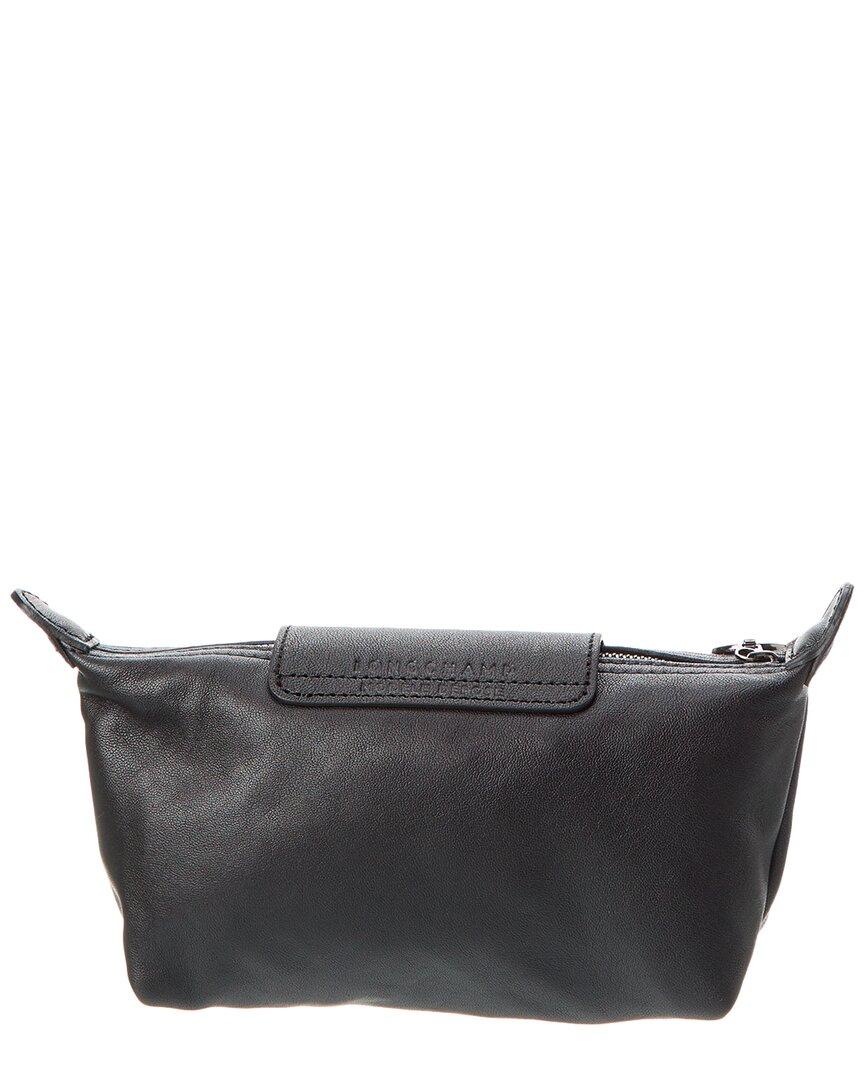 Longchamp Le Pliage Green Leather Cosmetic Bag in Black