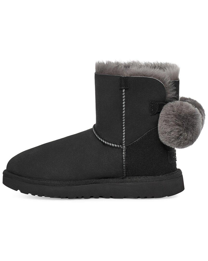 UGG Mini Bailey Fuzzy Bow Suede & Leather Classic Boot in Black | Lyst